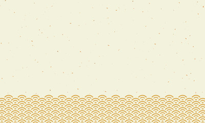 Japanese seigaiha gold wave background with minimal washi paper texture for invitations, branding, social media, and packaging design. © mei