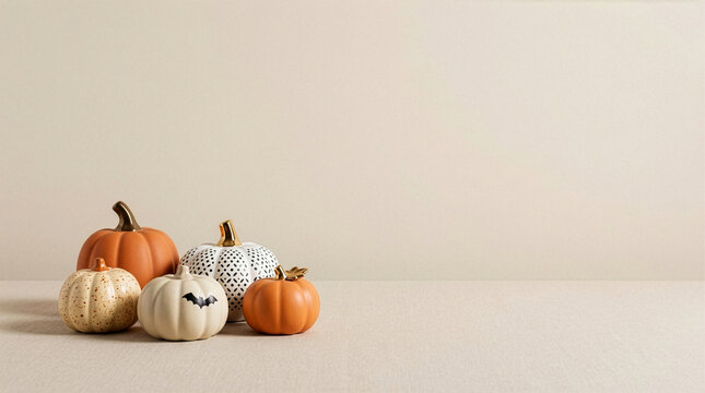 Minimalist Halloween background with orange pumpkins for autumn promotion