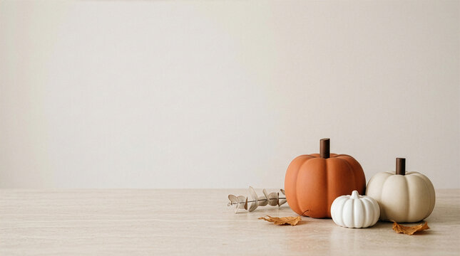 Minimalist Halloween background with orange pumpkins for autumn promotion
