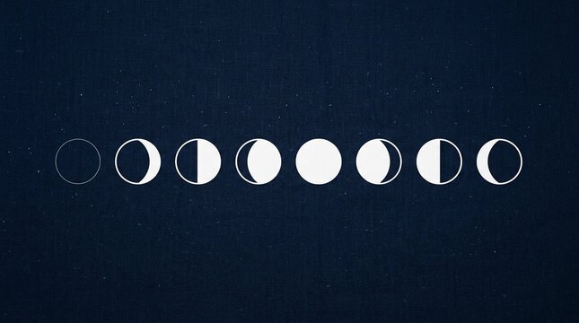 Lunar calendar concept moon phase icons in white on dark navy background
