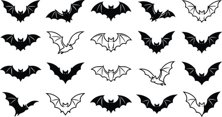 Fototapeta premium Halloween bat silhouettes spooky vector graphics for october 31st designs
