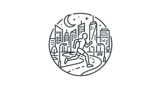 Minimalist city runner icon in circular frame.