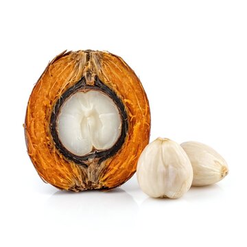 Macro close up of raw palm oil fruit endosperm kernel texture isolated on white background.