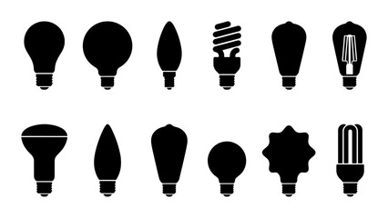 Diverse Light Bulb Icons Collection, Vector Set of Illumination Symbols, Modern and Vintage Lamp Shapes for Energy and Idea Concepts © Rafiul