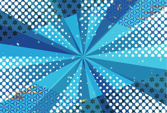 Blue Japanese Style Comic Background With Geometric Patterns