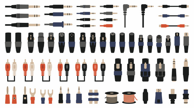 Large collection of audio and electronic cable connector plug icons.