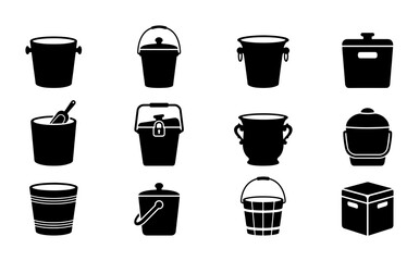 Fototapeta premium Vector Ice Buckets Collection, Assorted Drink Coolers and Beverage Containers, Barware and Party Essentials Icons