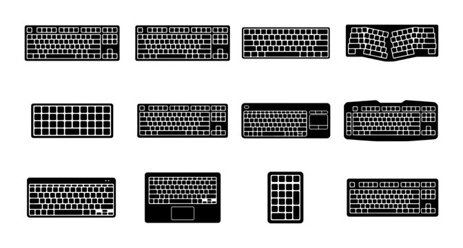 Vector Keyboard Icons Set, Computer Input Devices Collection, Digital Technology Hardware Graphics, Modern Electronic Peripherals