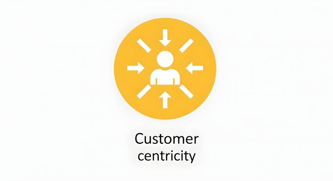 Customer centricity icon showing a person surrounded by inbound arrows