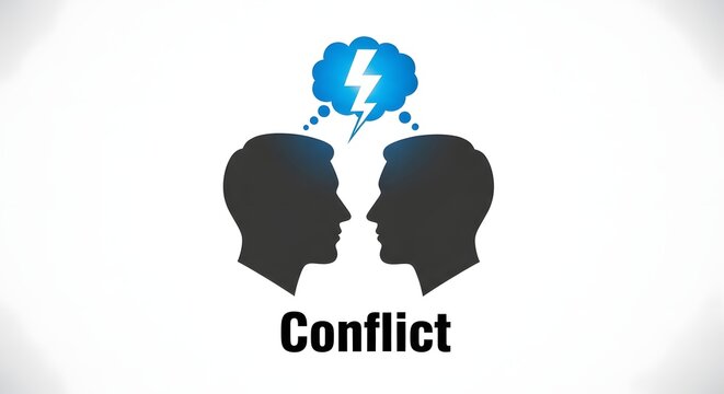 Conflict icon shows two facing heads with a lightning bolt on white