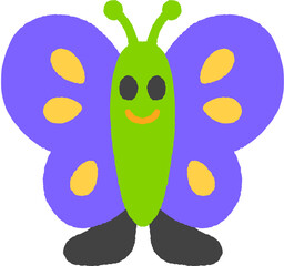 Cute Smiling Purple Butterfly Character Illustration
귀엽게 웃는 보라색 나비 캐릭터 일러스트