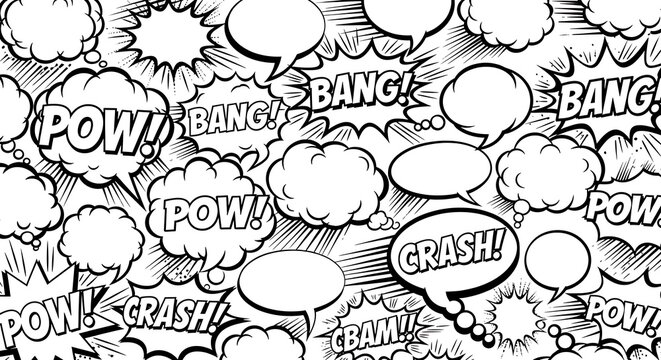 Comic Book Speech Bubbles and Sound Effects Pattern.