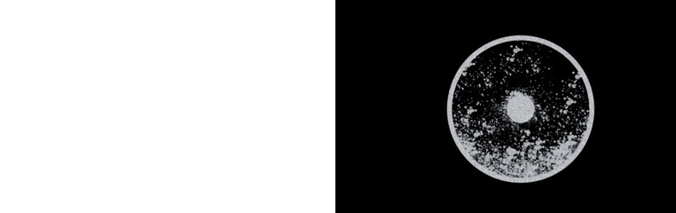 Abstract circular shape with particles and glowing spots in a dark black space background design © Khokan