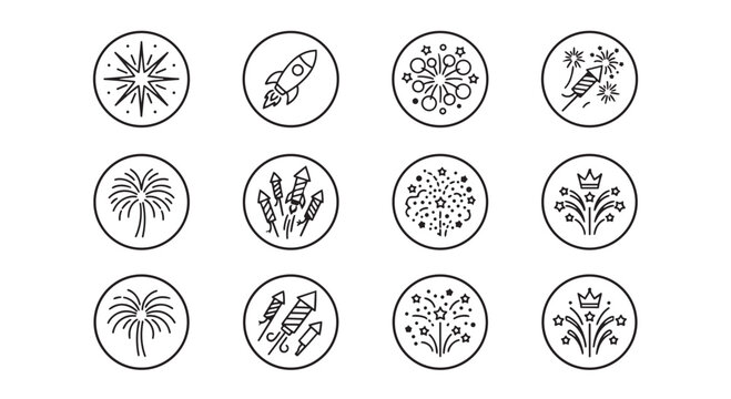 Festive fireworks and celebration sparkler icon set with fireworks celebration sparkler explosion