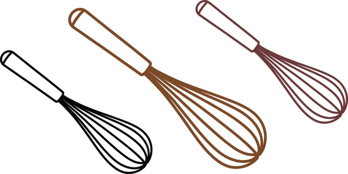 Whisk icons, kitchen utensils, cooking tools, wire whisks