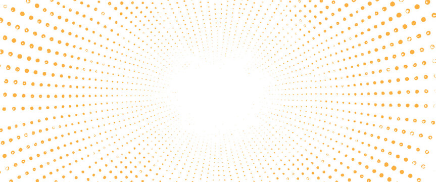 Orange dots radiating from a central point on a white background pattern