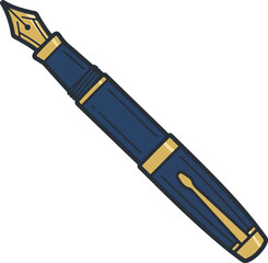 Naklejka premium Blue and Gold Fountain Pen Illustration Isolated on White Background