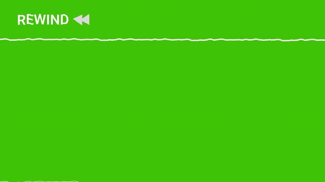 Retro VHS tape rewind animation, rewind text and a double arrow green screen background 4k