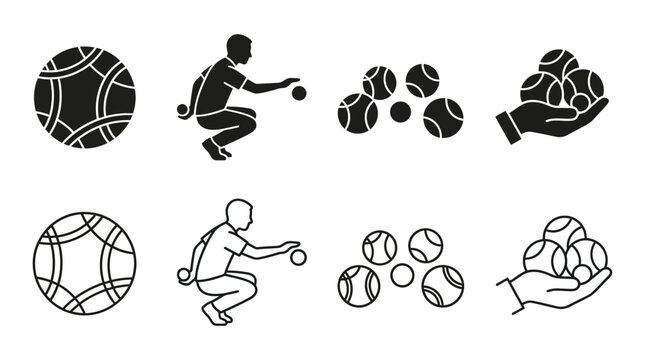Petanque Balls Player Silhouette And Handful Of Balls Line Art