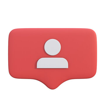Vibrant 3D rendered red notification icon with a white user profile silhouette, symbolizing social media follower alerts, new connections, or user engagement online
