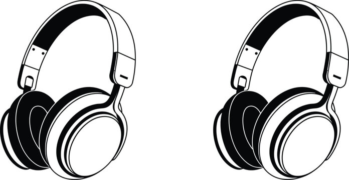 Black and white headphones, vector headphones, music icons, audio equipment