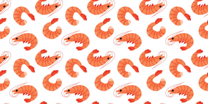 flat style cute shrimp seamless pattern on white backdrop