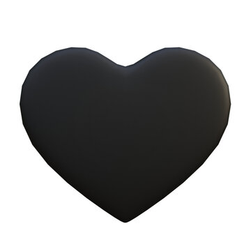Minimalist 3D black heart icon isolated on white background