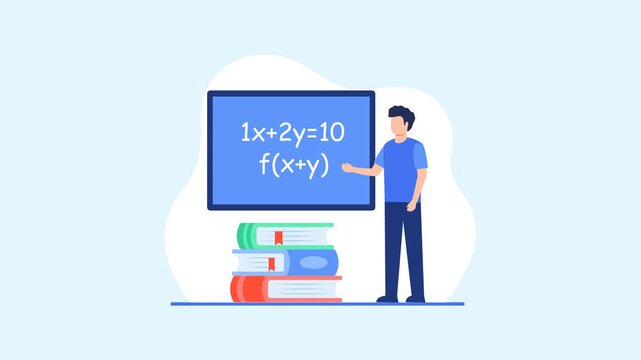 Teacher explaining algebra lesson on chalkboard animation