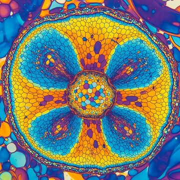 Colorful Cross-Section of Plant Stem Under Microscope.