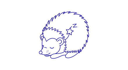 Sleeping Hedgehog Cartoon Illustration with Star. © Bate