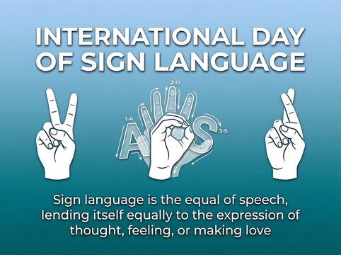 Celebrate international day of sign language with expressive hand gestures and symbols illustration