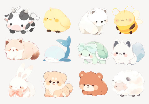 Adorable Cartoon Animal Illustrations Element Set