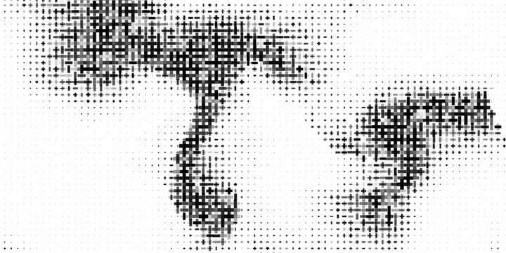 Black and white pixelated bitmap wave gradient. Dither spots background texture. 8 bit video game screen wallpaper. Retro glitchy pixel art illustration. Abstract vector wavy dithering border overlay