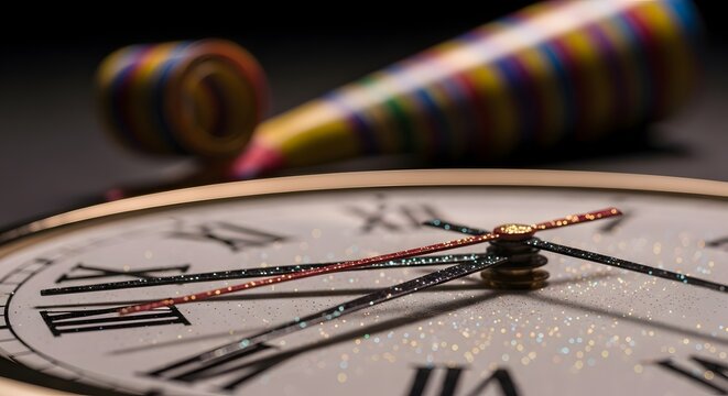 Multiple clocks with festive party decorations
