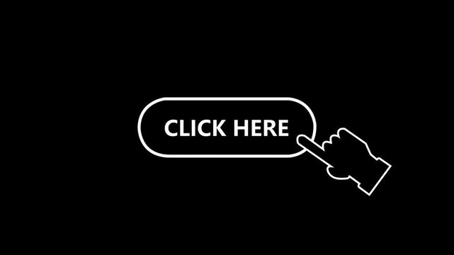 Animated click here button with hand cursor interaction for digital marketing campaigns, website user interface call to action and interactive web conversion optimization