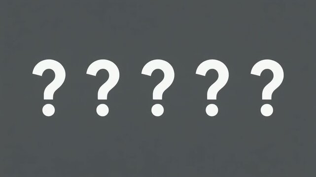 Five  white question marks on a grey background mark uncertainty riddle doubt problem mark uncertainty riddle doubt problem