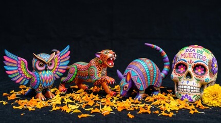 Obraz premium Handcrafted Alebrije Folk Art and Sugar Skull Display