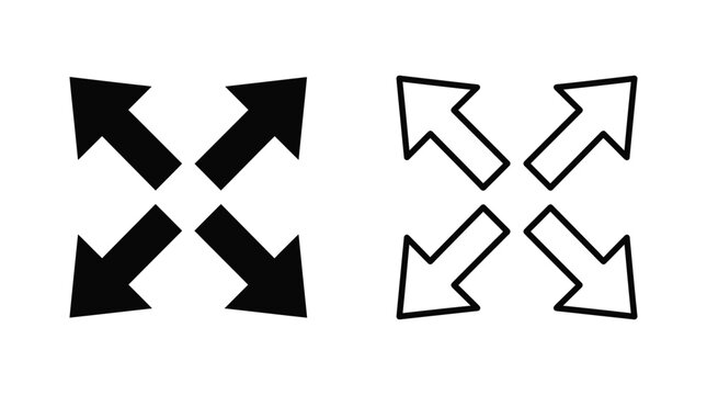 Four arrows pointing outwards black and white vector illustration