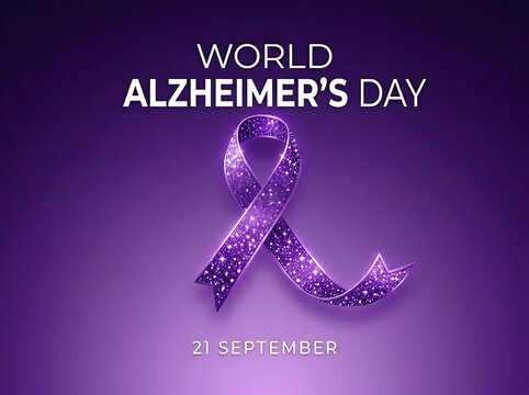 Purple glittery awareness ribbon for world alzheimers day celebration on september twentyfirst