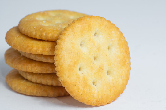 Original Ritz crackers on a white background. Close-up.