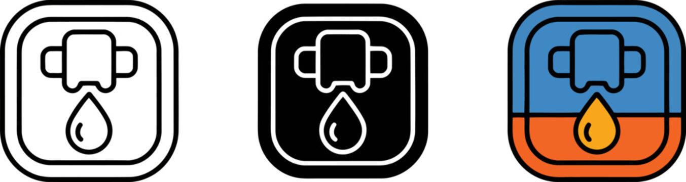 Water tap with droplet icons in different colors and styles