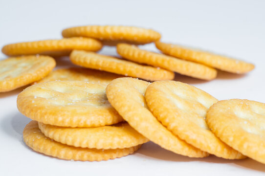 Original Ritz crackers on a white background. Close-up.