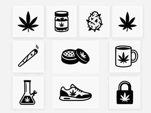 A curated set of vector icons displaying various items and symbols connected to botanical products, alternative well-being, and leisure activities, suitable for modern graphic design
