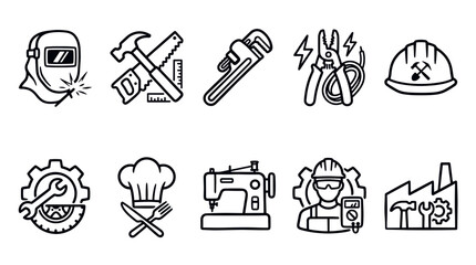 Fototapeta premium Technical Skills and Vocational Training Outline Icon Collection