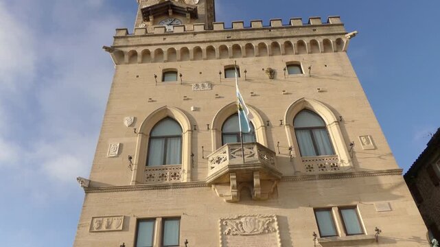 SAN MARINO - NOVEMBER 27 2016: Public Palace of Republic of San Marino. Palazzo Pubblico is town hall of City of San Marino and