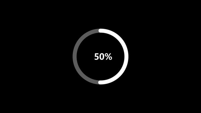 Minimalist circular loading progress bar animation with percentage counter displaying incremental data processing status for modern digital user interfaces, software applications, and web