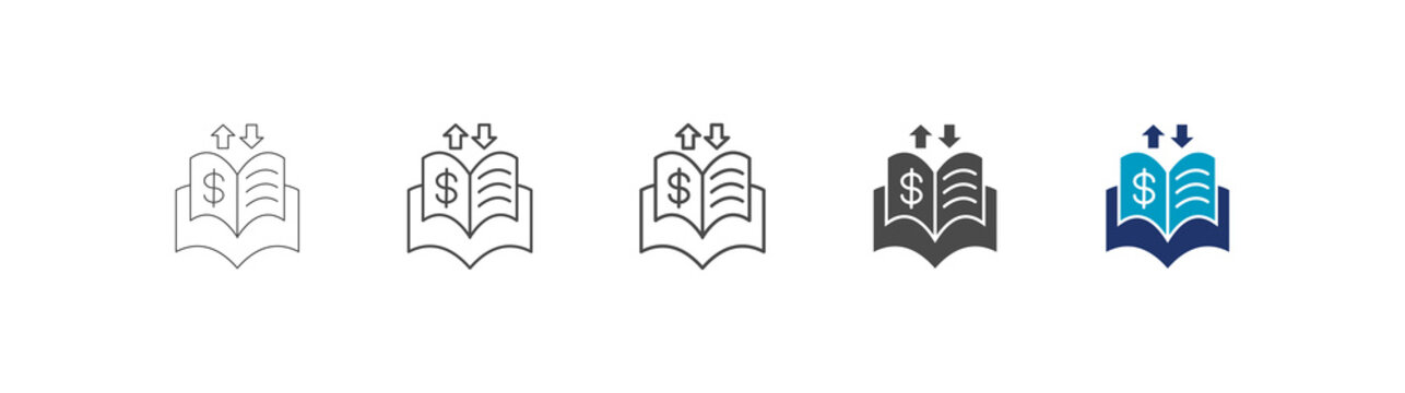 ledger icon set consisting of multiple styles vector illustration. editable stroke