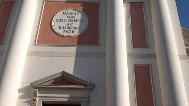 Building is white. Bassano del Grappa, Vicenza province, Veneto, northern Italy.