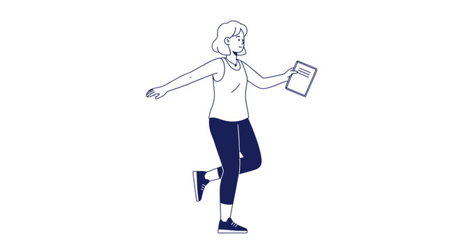 Woman Exercising with Tablet in Hand.
