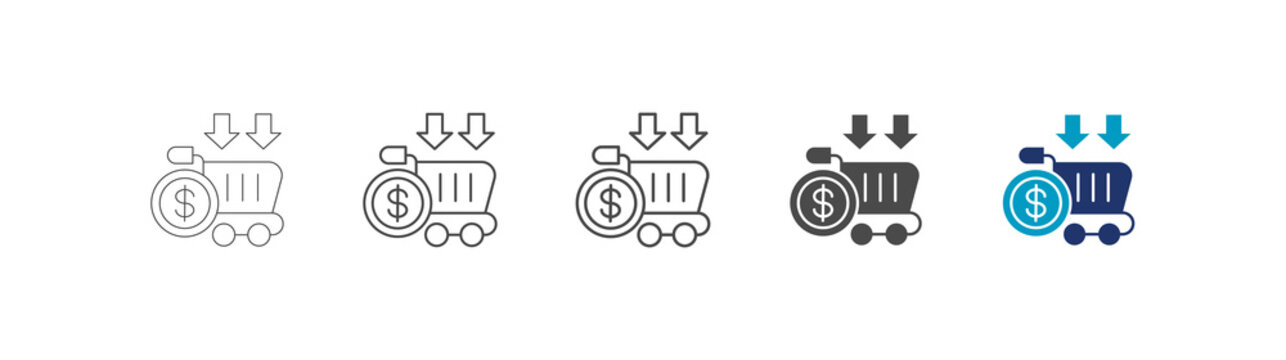 purchase icon set consisting of multiple styles vector illustration. editable stroke
